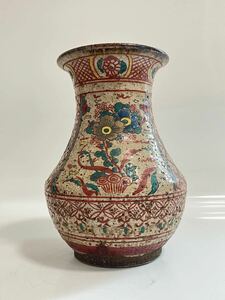 特別出品　伝承伝来品　尾形乾山　希少作　中国呉洲写　赤絵草花図壺　華瓶