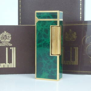 1円スタート超激レア 外側美品 dunhill ダンヒル 大理石柄 マーブル グリーン ゴールド 着火OK 箱付き ローラー ガスライター 31087 11-2