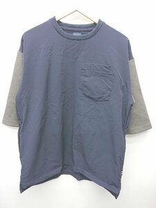 ◇ ⊇ COMME CA COMMUNE コムサコミューン 切替 七分袖 Tシャツ カットソー サイズL ネイビー グレー系 メンズ P