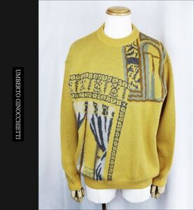 ■■＜美品＞ウンベルトジノゲッティー＜UMBERTO GINOCCHIETTI／W knit＞Crew Neck ニット セーター＜株ライカ：48＞■■