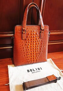 最上級逸品※定価18万◆イタリア・ミラノ発*BOLINI/ボリニ・最上級牛革・クロコダイル*トートバッグ/黄色い