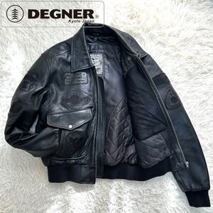 【極美品】degner デグナー ライダース フライトジャケット ボマー 襟付き ワッペン キルティング ラムレザー 羊革 M 黒 ブラック MA-1