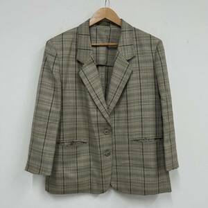 Burberry バーバリー チェック柄 シングルジャケット ベージュ系 15BR レディース 麻混み ノーベント a251