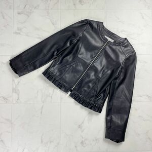 MISCH MASCH ミッシュマッシュ ペプラムデザインフェイクレザージップジャケット トップス レディース 黒 ブラック サイズ38*PC870