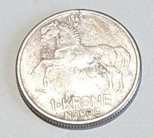 ’1969　ノルウェー王国 1 KRONE 1クローネ 硬貨　流通品　HJ012