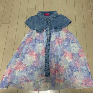 ★リゾート　デニム×花柄シフォン　シャツ　水着用にも★