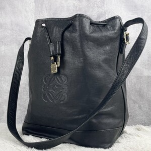 極美品 LOEWE ロエベ ショルダーバッグ クロスボディ サコッシュ メンズ オールレザー ロゴ型押し マグネット 多収納 ステッチ アナグラム 