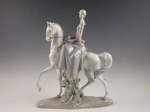 ◇堂◇LLADRO リヤドロ 彩色 白い馬の少女 大置物 44.7cm 無傷完品 14ud12