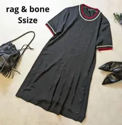 美品　rag&bone ラグ&ボーン　半袖ワンピース　白赤ライン　黒 Ssize