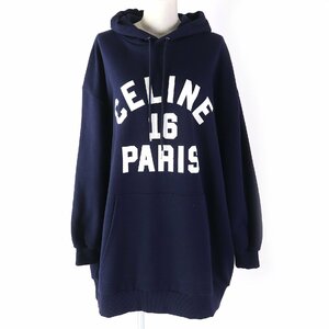 未使用品△セリーヌ 2Y741670Q コットン100% CELINE PARIS 16 プリント プルオーバー フーディー スウェット パーカー ネイビー M 正規品