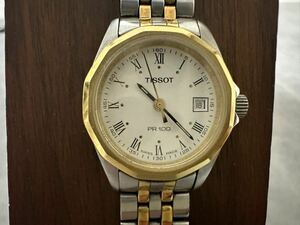 【中古】腕時計 TISSOT ティソ PR100 レディース クォーツ 3針 デイト コンビ P332/432 白文字盤 【札TB02】