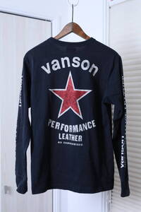 ★日本製vanson バンソン ワンスタープリント加工長袖Tシャツ　　古着ユーズド男性メンズ服M黒ブラックバイカーバイクトップス