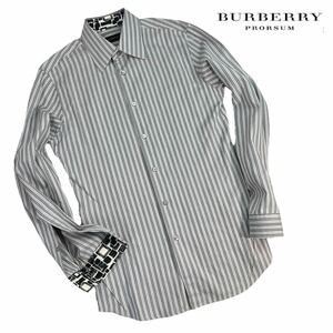 定価約10万 美品 BURBERRY PRORSUM バーバリープローサム 長袖シャツ ドレスシャツ サイズ38-15/M相当 シルバー グレー ストライプ柄 A3059