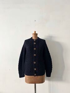 【美品】INVERALLAN　アランニット ノーカラー カーディガン　ネイビー