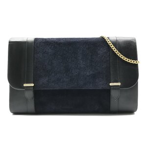 1円 Christian Dior ディオール トロッター スエード レザー チェーン ショルダー バッグ ネイビー gk4409