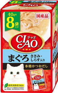 （まとめ買い）いなばペットフード CIAO パウチ まぐろ ささみ・しらす入り 40g×8袋 猫用フード 〔×6〕