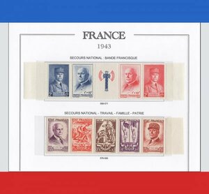 フランス・1943年 2つのバンド元帥ペタン ・高額評価・MＮＨ・10種完