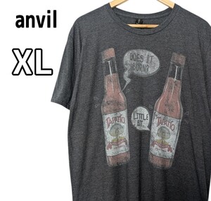 anvil アンビル 半袖プリントTシャツ タバスコ グレー 古着 XL