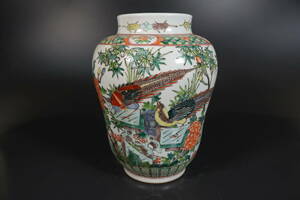 【和】(9268)　中国古玩　唐物　大清光緒年製在銘　色絵花鳥文壺　花瓶　清朝