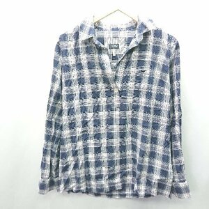 ◇ ARMANI JEANS アルマーニジーンズ チェック柄 開襟 長袖 プルオーバーシャツ サイズUSA6 ネイビー系 メンズ E