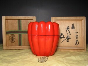 飛来一閑 菊大棗 裏千家十五代 鵬雲斎花押 高級感のある逸品　　　　　e322