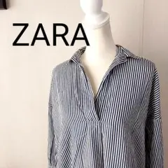 ザラ　ZARA　オーバーサイズ　スキッパーストライプシャツ　丈長め　ゆったり