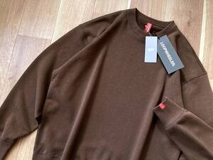 別注限定 LOOPWHEELER × BEAMS JAPAN 吊裏毛 ルーズフィット クルーネック スウェット シャツ D.BROWN L 日本製 ループウィラー ビームス