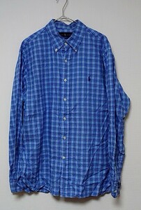 【古着】ラルフローレン 長袖シャツ 青 チェック柄 RALPH LAUREN XL スリムフィット slim fit【正規品】