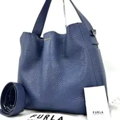 FURLA フルラ カプリッチョ 2way ショルダーバッグ 青 レザー シボ革