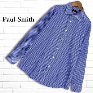 ◆良品◆ Paul Smith LONDON ポールスミス ロンドン 長袖 チェック シャツ 青 白 メンズ L ◆日本製 送料無料◆ 0774K