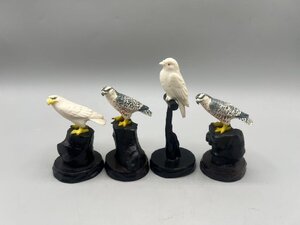 （亮）K0905 時代 鳥 置物 4点 天然白材 東洋彫刻 細密細工 美品 重 51g q4.6