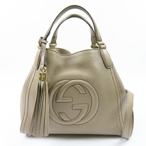 79891 GUCCI グッチ 綺麗 ソーホー タッセル インターロッキングG 2WAY ショルダーバッグ ハンドバッグ レザー グレー レディース