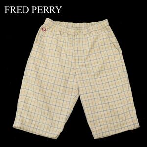 FRED PERRY フレッドペリー 春夏 ロゴ刺繍★ チェック柄 ウエストゴム ハーフ ショート パンツ Sz.S　メンズ ベージュ　C3B02537_7#P