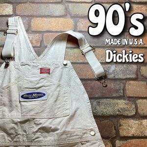 ★激レア★90s USA製★正規品【Dickies ディッキーズ】山ポケ ワッペン付き(Kelly-Moore Paints)オーバーオール【38×34】生成り K3-431