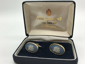 ■【YS-1】 ウェッジウッド WEDGWOOD カフス ■ 帆船 ジャスパーブルー × GP ゴールド系 トップ1,5cm 【同梱可能商品】K■