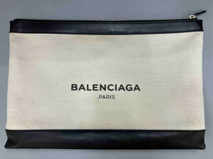 BALENCIAGA バレンシアガ NAVY CLIP ネイビー クリップ L クラッチバッグ キャンバス レザー ナチュラル ブラック 黒 外寸目安W380H265