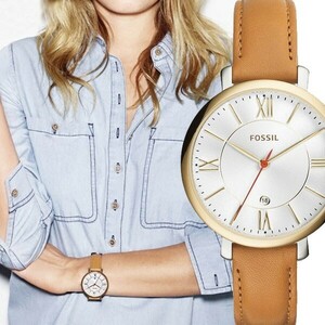 ☆FOSSIL フォッシル Jacqueline ジャクリーン キャメルブラウン レザー ゴールド レディース 腕時計 ES3737