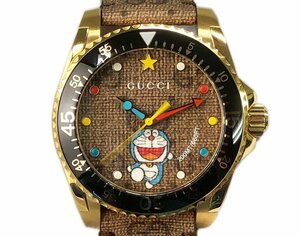 新品 未使用 GUCCI グッチ DIVE ダイブ 腕時計 136.3 YA136335 ブラウン 文字盤 ゴールドケース ドラえもん GG柄 クォーツ QZ 稼働品