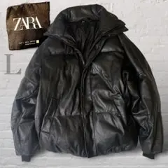 ZARA ザラ ダウンジャケット フェイクレザー 中綿 ブラック 黒 L ヌプシ