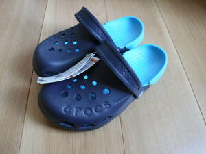 税不要特価 新品タグ付!CROCS クロックス electro kids エレクトロキッズ ネイビー×スカイブルー J３ 21センチ22センチ レディース キッズ