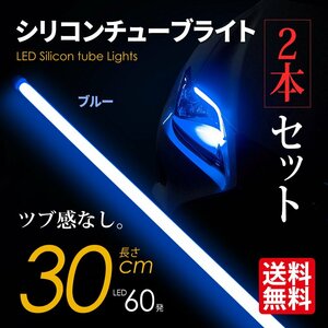 LED シリコンチューブライト テープライト SEEK 30cm LED60発 アイライン ツブ感なし ブルー 超極細 2本セット ネコポス 送料無料