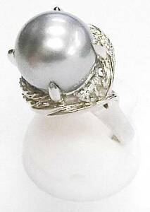 【15-36】Pt850 南洋真珠 11.5-11.9mm ダイヤモンド0.05ct 指輪 14号【菊地質店】