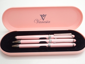 V902　Vanesia　3本セット　万年筆　ボールペン　シャープペン　ピンクカラー　Vintage Stationery Ballpoint Pens