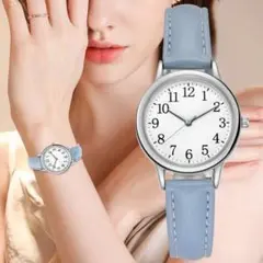 腕時計 レディース ライトブルー レザー アナログ 時計 小さめ 電池交換