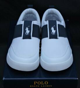 SALE！【新品】US9 17cm POLO RALPH LAUREN ポロ ラルフローレン KINGSTYN SLIP ON スリッポン ホワイト/ネイビー