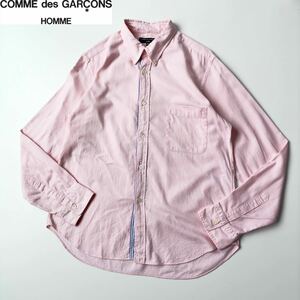 AD2010 COMME des GARCONS HOMME コムデギャルソンオム 製品洗い加工ボタンダウンシャツ XS ピンク系 薄手コットン 長袖シャツ 11SS