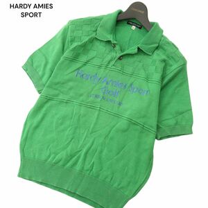 HARDY AMIES SPORT ハーディエイミス 春夏 ビッグ ロゴ刺繍★ 切替 コットン リンクス ニット 半袖 ポロシャツ Sz.IV メンズ　A4T08213_7#J