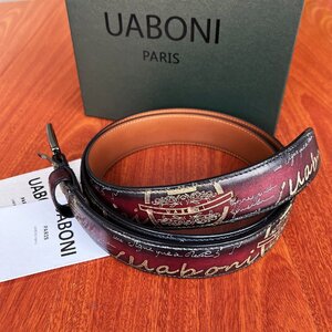 最高級 EU製 定価9万◆UABONI*ユアボニ*幻のパティーヌ*ベルト◆手染 ゴールデン 調節可能 本革 レザー スーツ ビジネス 紳士用