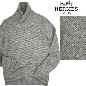 美品!!イタリア製 HERMES エルメ 厚手の柔らかい カシミヤ100% 編み込み ニット 最高級 ショールカラー セーター(S)メンズ トップス