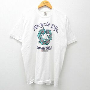 XL/古着 半袖 ビンテージ Tシャツ メンズ 00s リサイクルライフ 献血 赤十字 レッド 大きいサイズ クルーネック 白 ホワイト 23apr17